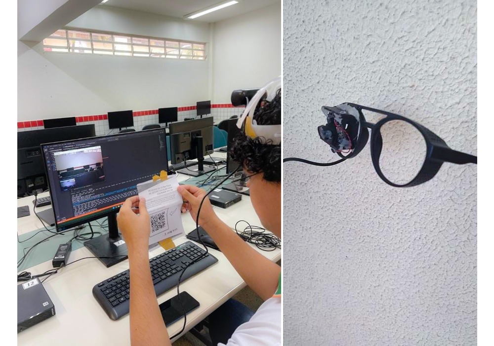 "E-vision", protótipo de óculos para educação inclusiva, é um dos finalistas do Solve For Tomorrow Brasil 2024; projeto foi criado por estudantes da Escola Estadual de Educação Profissional Prof. Francisco Aristóteles de Sousa, em Itaitinga, Ceará (Foto: reprodução/Samsung)