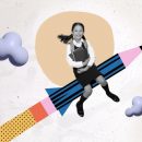Sketch,Collage,Banner,Of,School,Child,Travel,Rocket,Pencil,Up