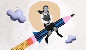 Sketch,Collage,Banner,Of,School,Child,Travel,Rocket,Pencil,Up
