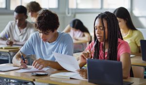 Focused,Students,Taking,Exam,Inside,High,School,College,Classroom