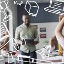 Raising,Hand,Girl,In,Purple,Shirt,Engaging,Male,Teacher,In