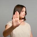 No.,Courageous,Latin,Teenager,Girl,Extend,Hand,In,Stop,Gesture