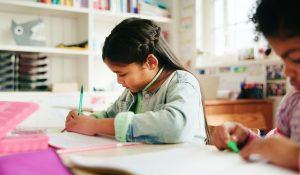Education,,Students,And,Child,Writing,In,Classroom,For,Learning,,Fine