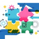 Business,Teamwork,Vector,Illustration.,Hands,Assembling,Colorful,Puzzle,Pieces,With