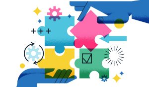 Business,Teamwork,Vector,Illustration.,Hands,Assembling,Colorful,Puzzle,Pieces,With