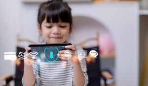 Child,Safety,Online.,Little,Girl,Using,Smartphone,At,Home.,Icon