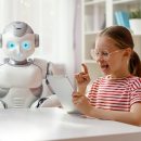 A,Cute,Girl,Is,Playing,With,A,Robot.,The,Concept