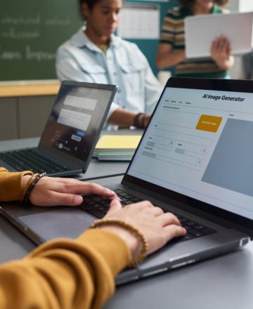Teenager,Using,Laptop,With,Ai,Image,Generator,Interface,While,Sitting