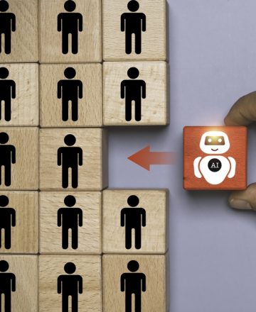 Artificial,Intelligence,Replacing,Human,Workforce,Concept.,Wooden,Blocks,With,People