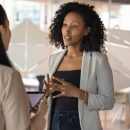Mentorship,And,Professional,Guidance.,Confident,Businesswoman,Meet,Female,Colleague,In